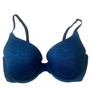 Victoria's Secret Uplift Semi Demi Bra Blue Padded Perfect Coverage Size 32D